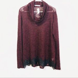 *NWT* Maurices Burgundy Sheer Cowl Neck Pullover